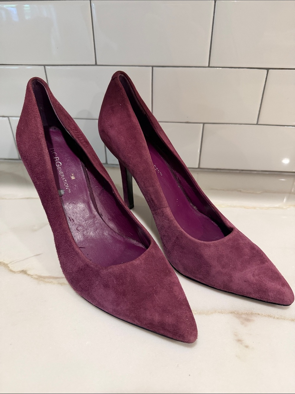 Pointed-Toe Suede Pumps in Plum - Brand: BCBG Generation